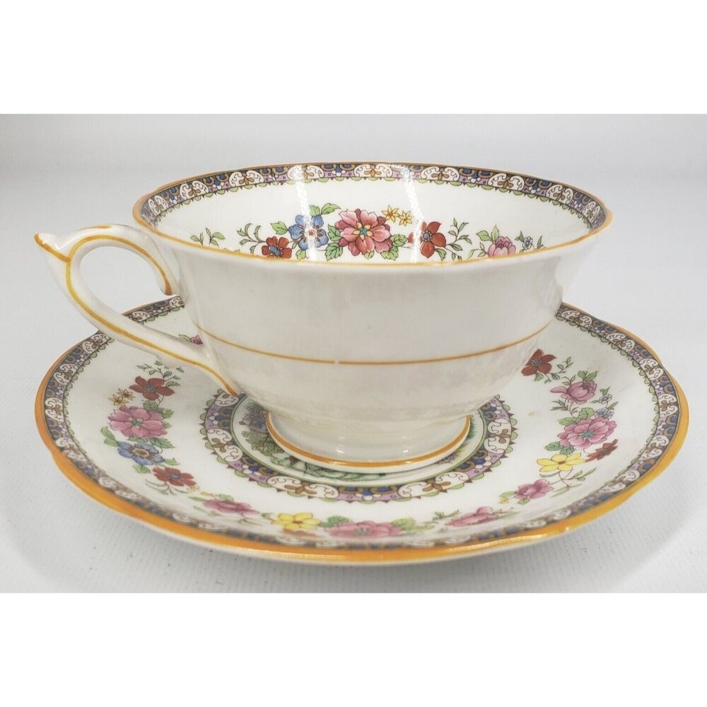Vintage Royal Paragon Manchu Pattern Fine Bone China Tea Cup and Saucer